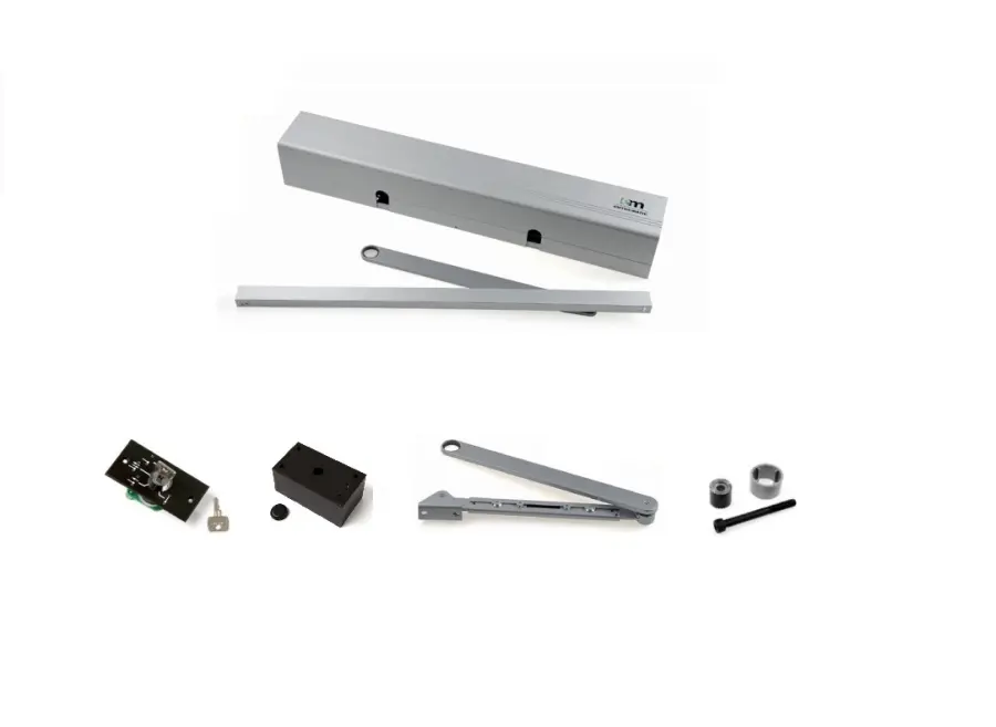 SET7, Pohon SW 200 Push/Pull vč. příslušenství (pohon, kryt, EXU-SI, EXU-SA, stříbrné rámenko PUSH nebo PULL, osové prodloužení 20 mm, montážní deska, spínač PS